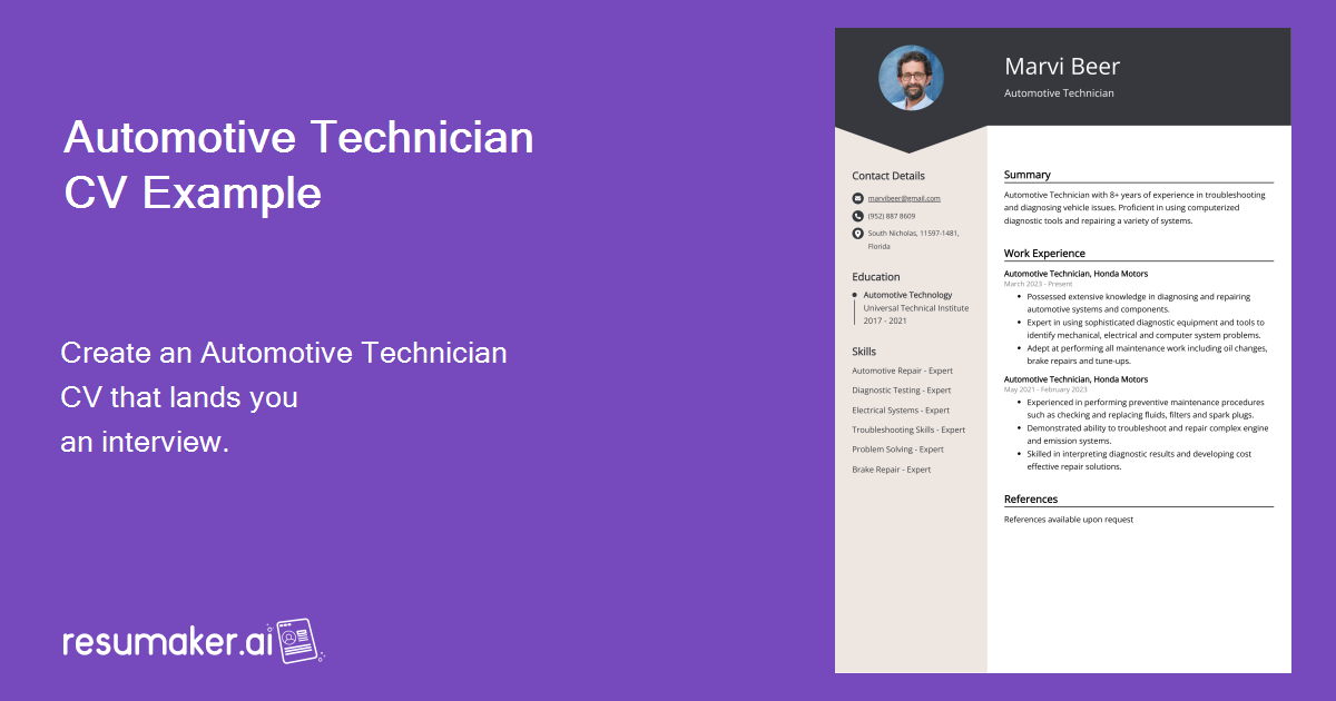 Automotive Technician CV Example for 2024