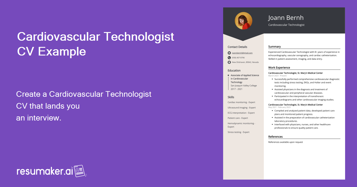 Cardiovascular Technologist CV Example for 2024