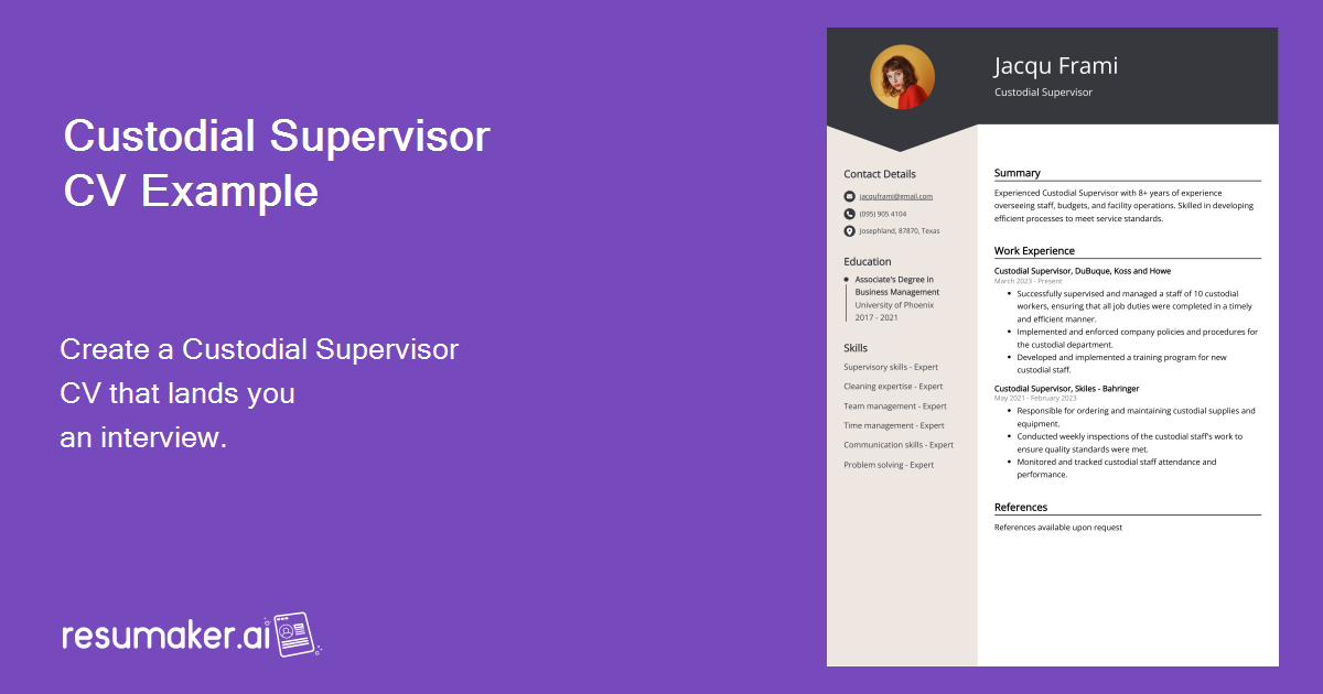 Custodial Supervisor CV Example for 2024