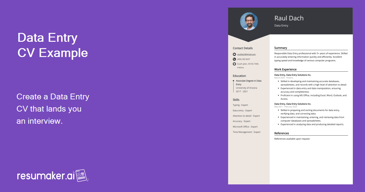 Data Entry CV Example for 2024