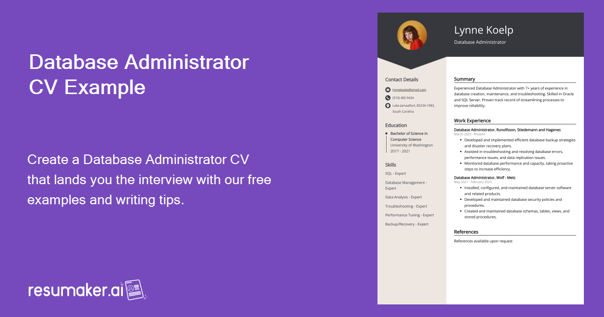 Database Assistant Sample Resume Database Administrator CV Example For