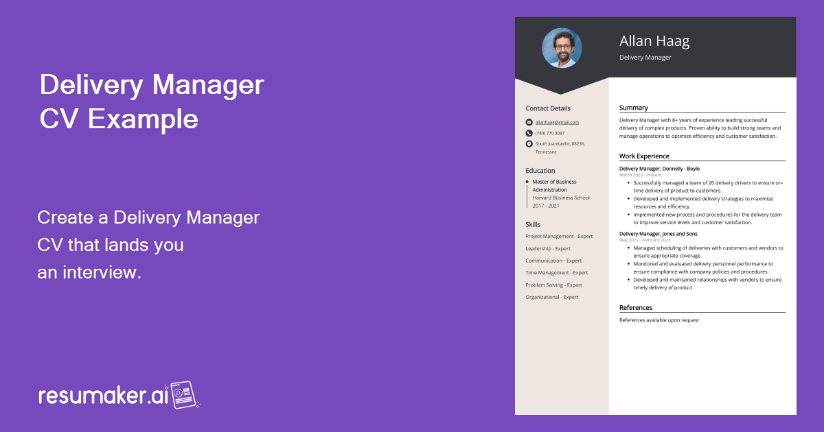 Delivery Manager CV Example for 2024