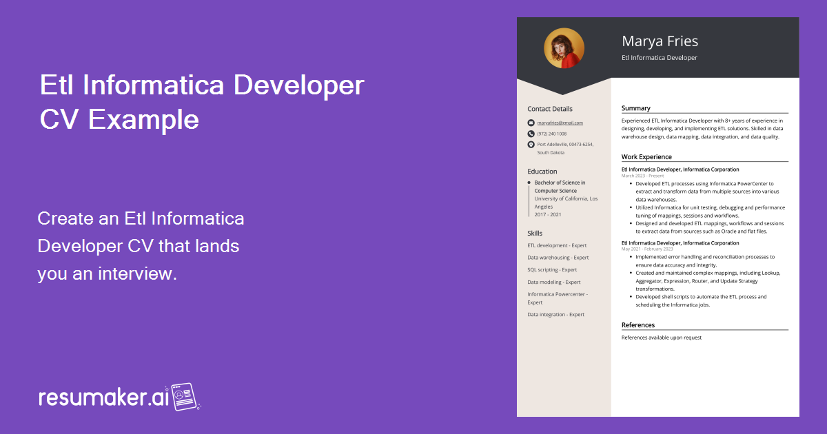 Etl Informatica Developer CV Example for 2024