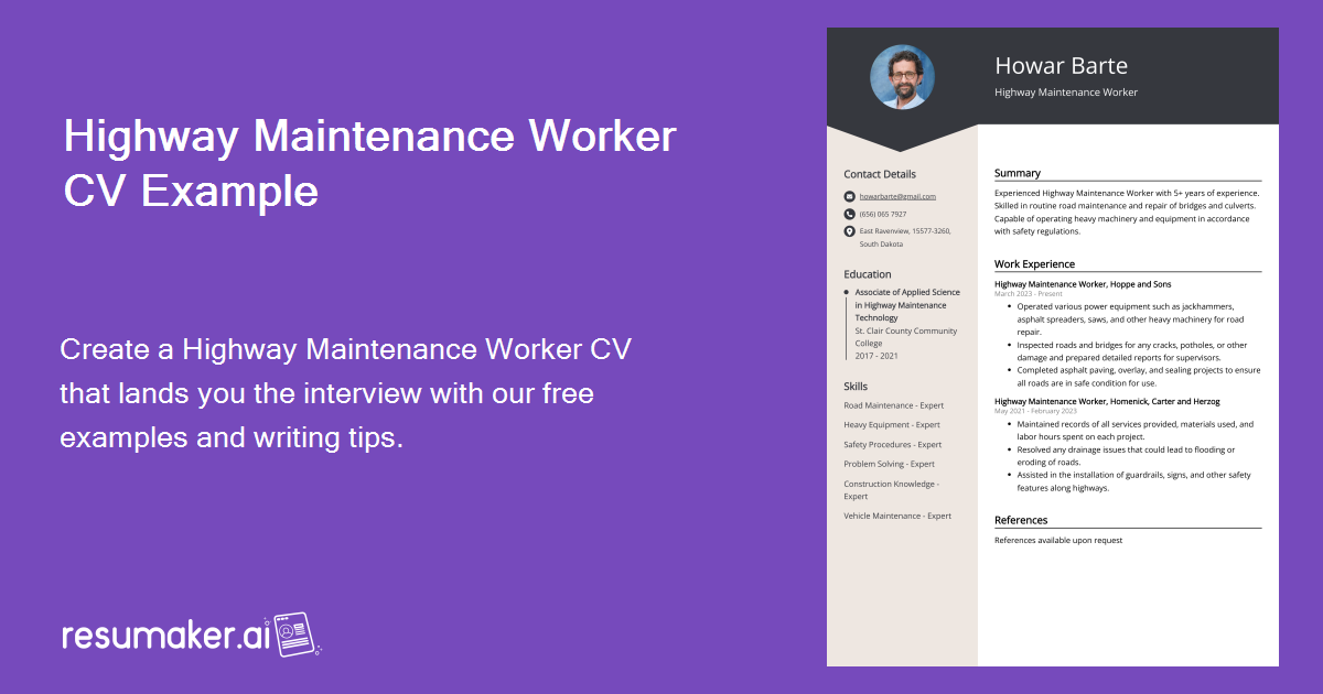 Highway Maintenance Worker CV: Sample & Guide [Entry Level + Senior Jobs]