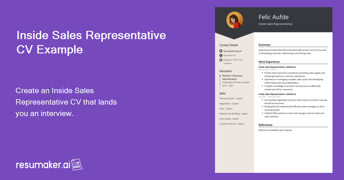 Inside Sales Representative CV: Sample & Guide (Entry Level & Senior Jobs)