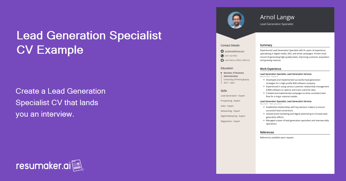 Lead Generation Specialist CV: Job Description, Sample & Guide