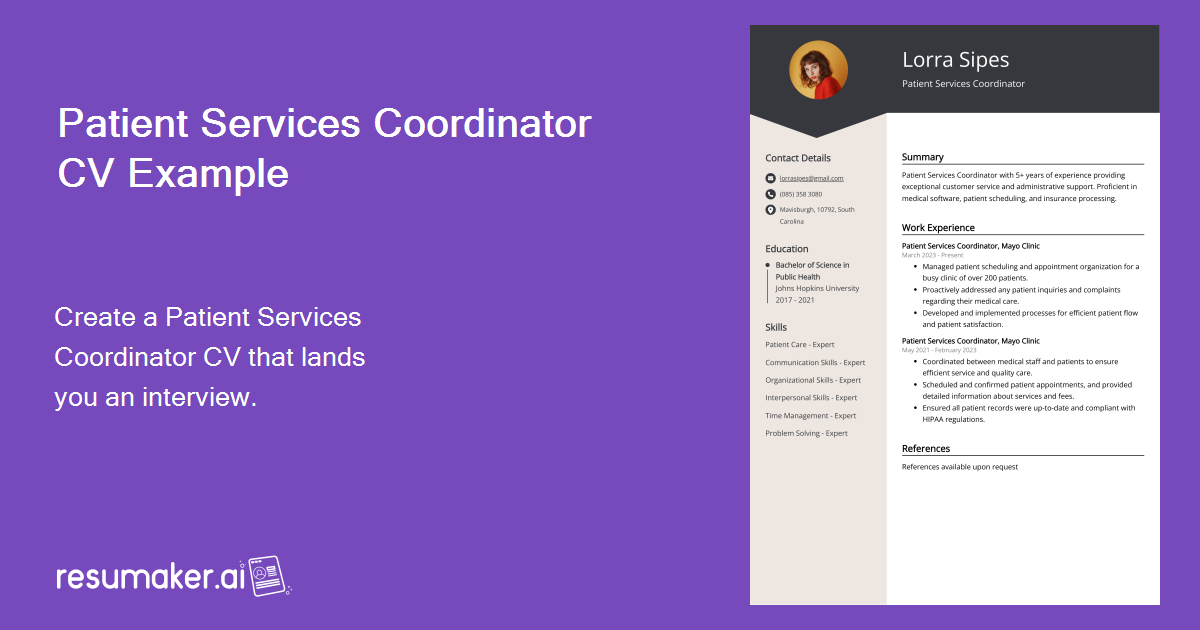 Patient Services Coordinator Cv Examples Template And 20 Tips 2747