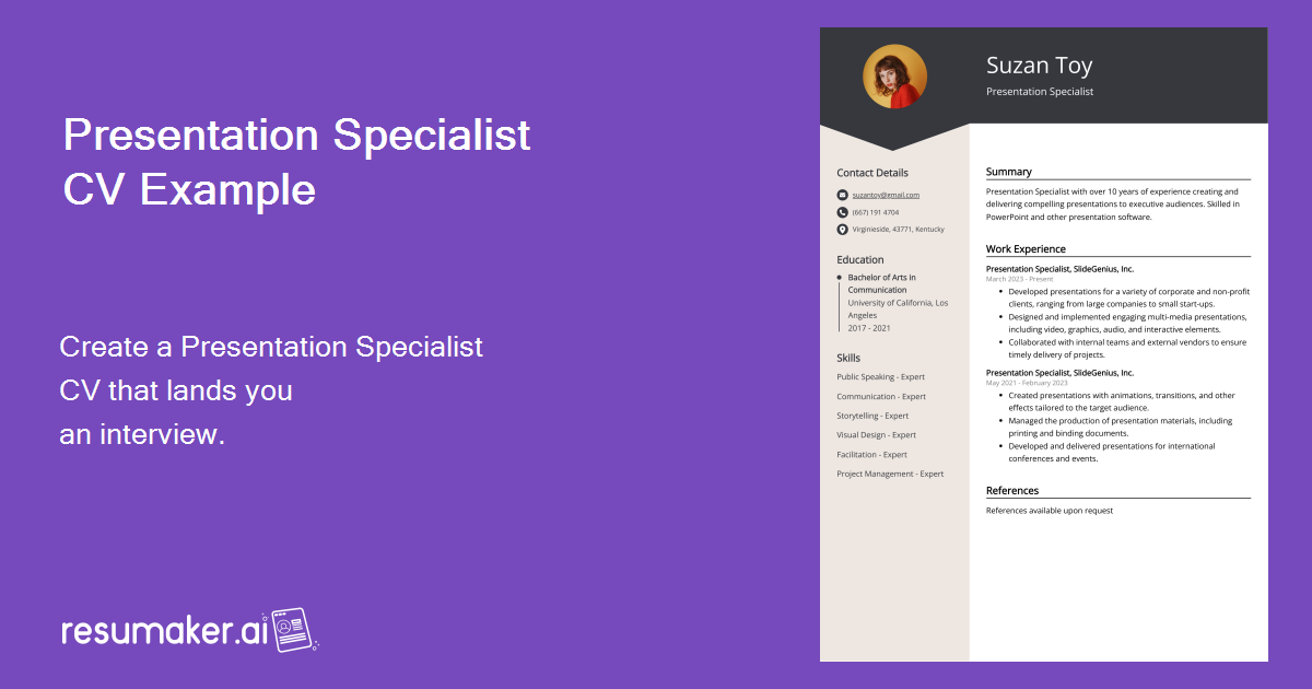 cv of powerpoint presentation specialist