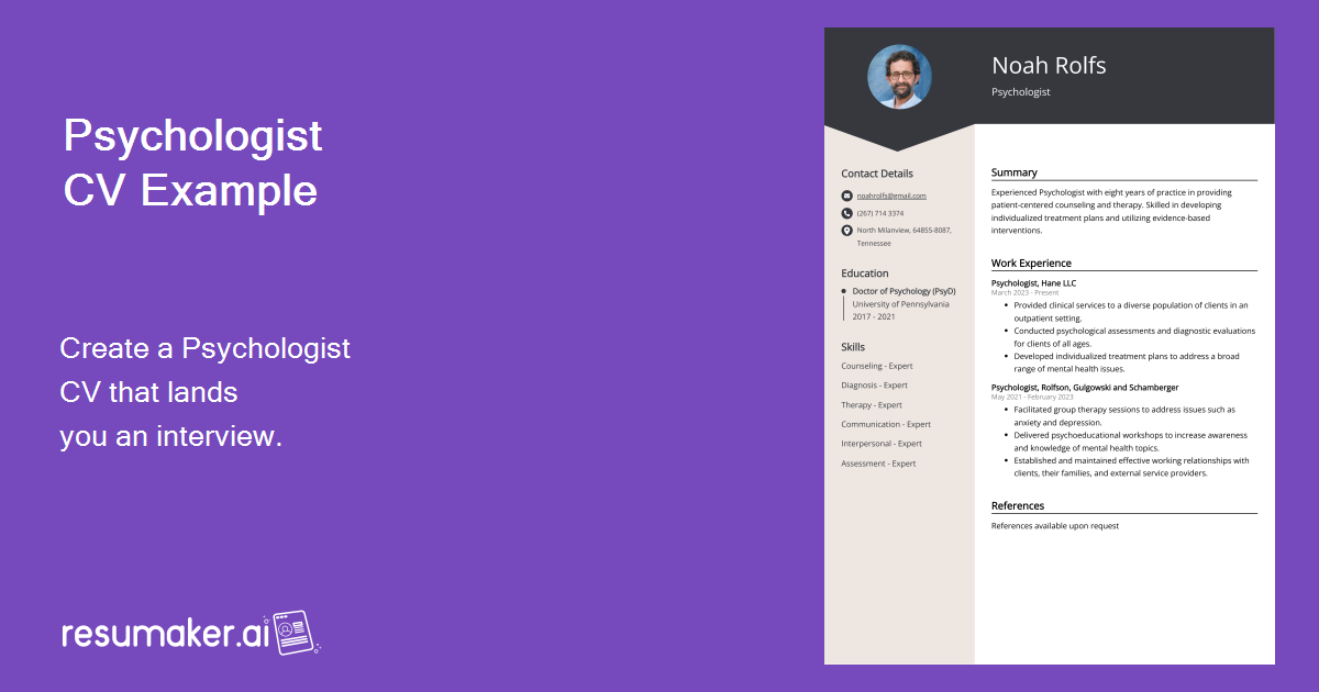 Psychologist CV Examples (Template & 20+ Tips)