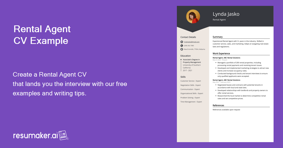 Rental Agent CV Examples (Template & 20+ Tips)