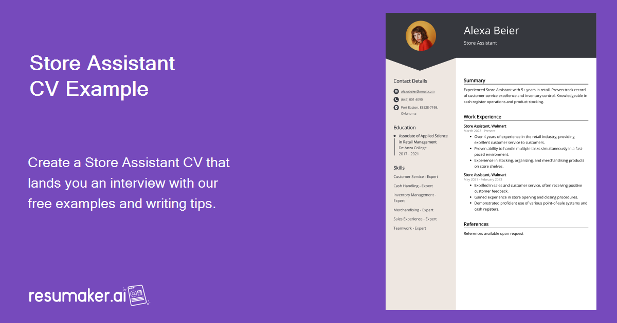 Store Assistant CV Examples (Template & 20+ Tips)