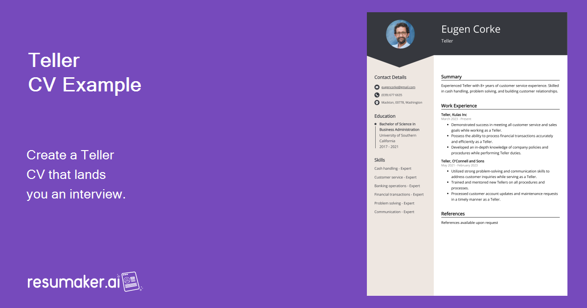 Teller CV Examples (Template & 20+ Tips)