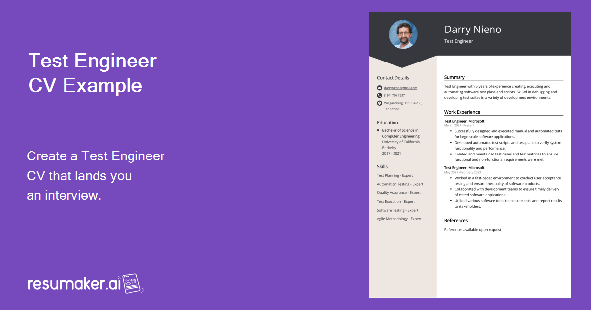 Test Engineer CV Examples (Template & 20+ Tips)