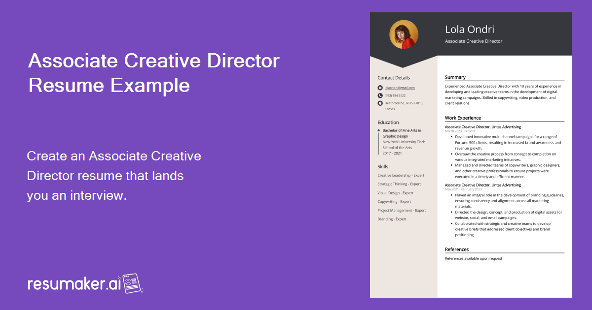 Associate Creative Director Resume Example for 2025