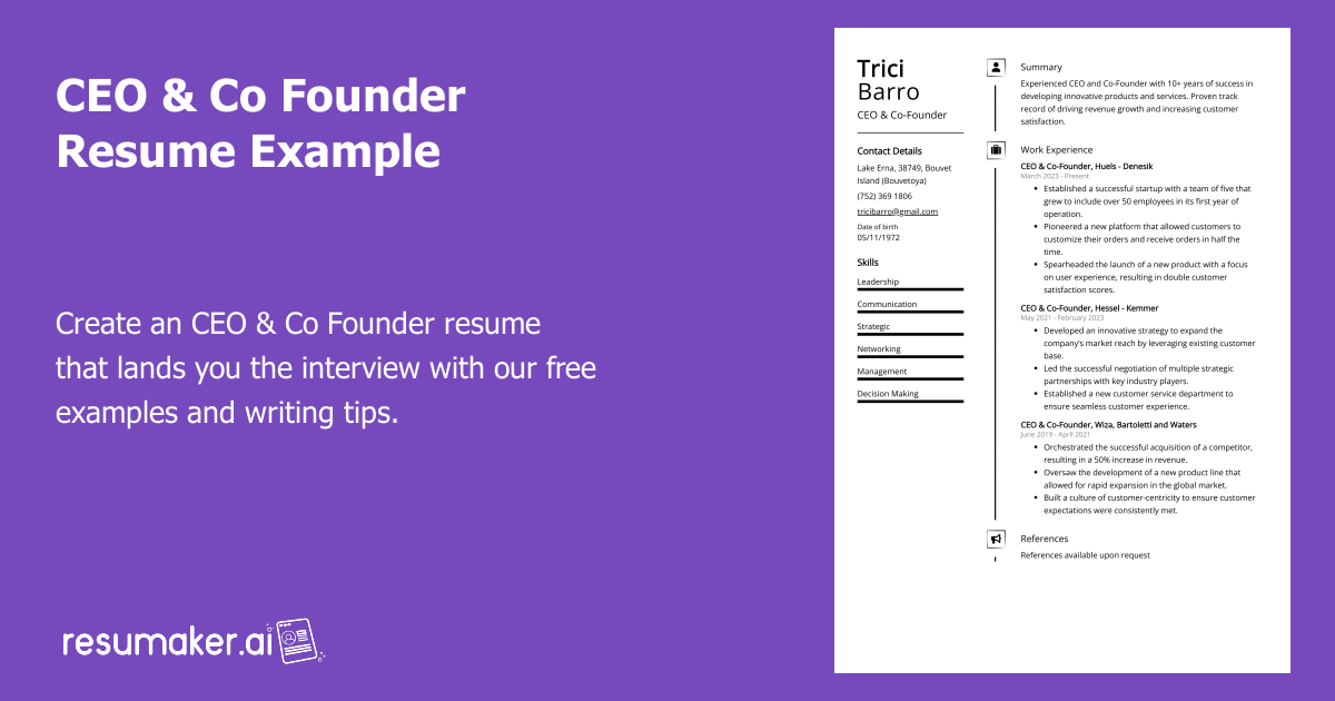 CEO & Co-Founder Resume Example (Free Guide)