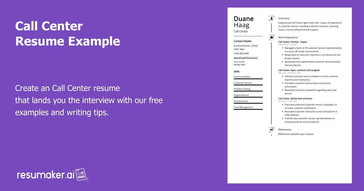 Call Center Resume Format