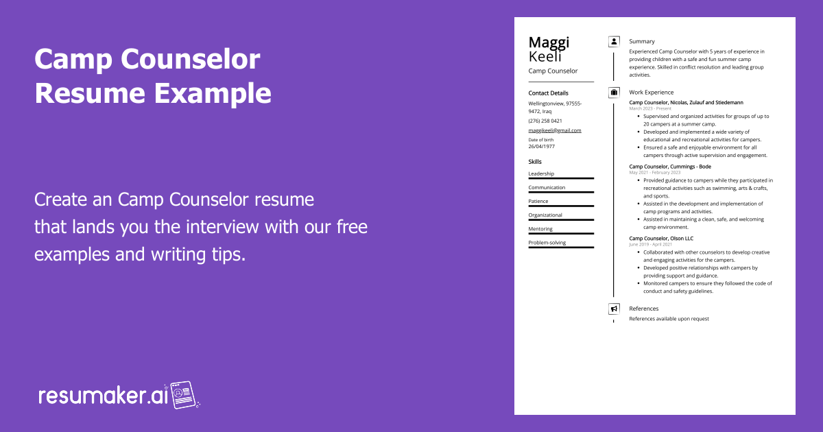 Resume For Camp Work Camping Resume Template Suggestions