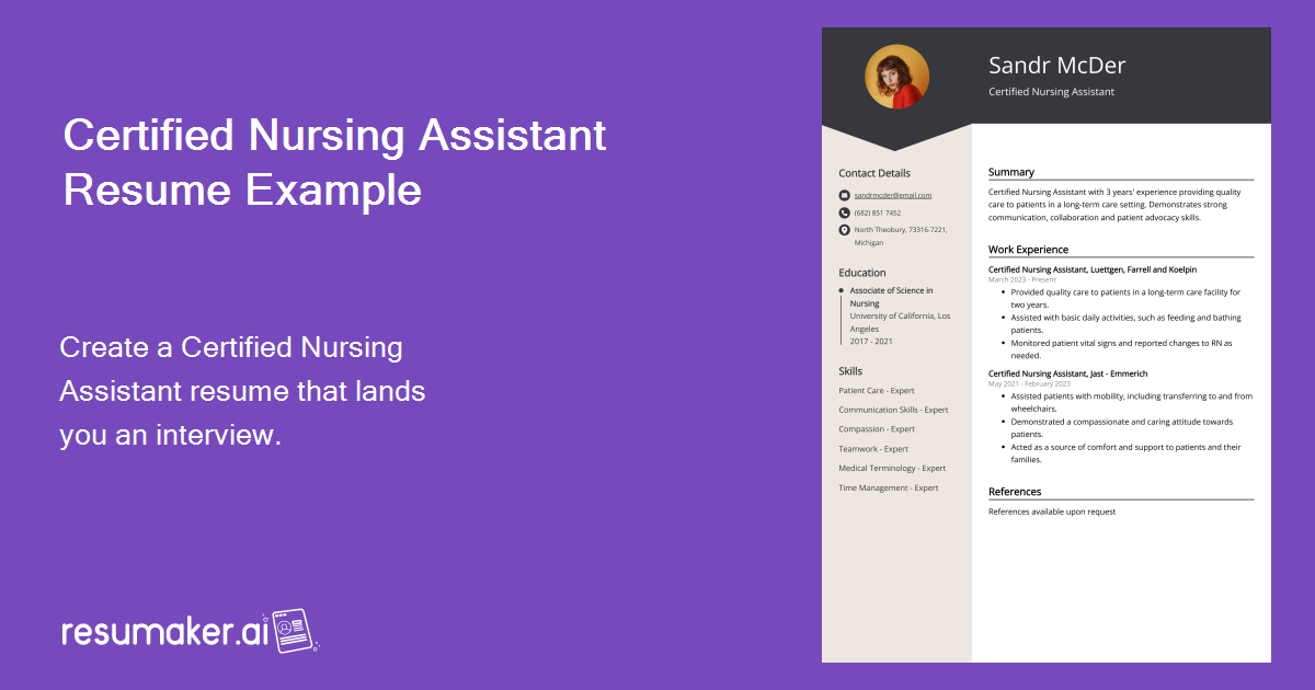 Certified Nursing Assistant Resume Example for 2024