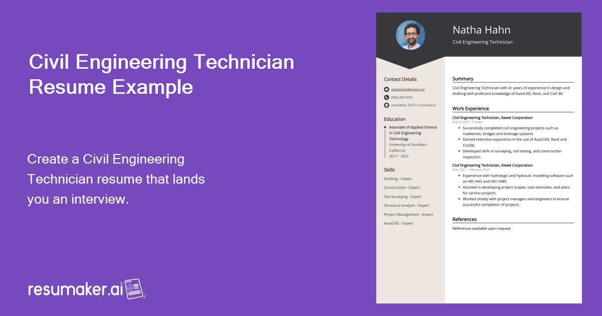 Civil Engineering Technician Resume Example For 2025