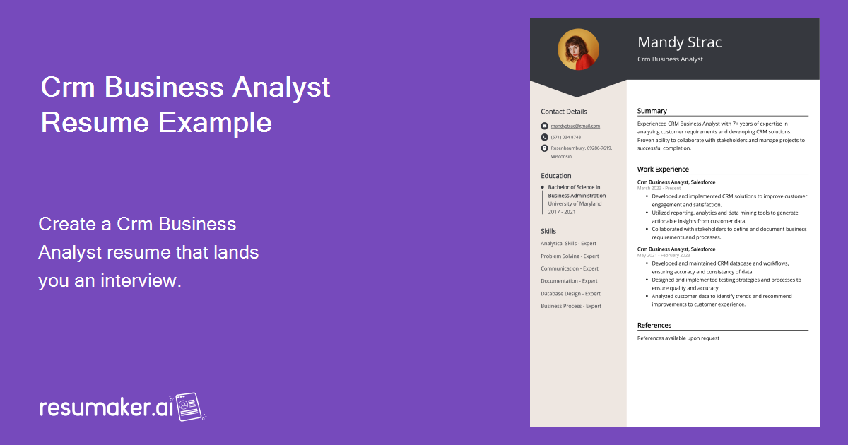 Crm Business Analyst Resume Example for 2024