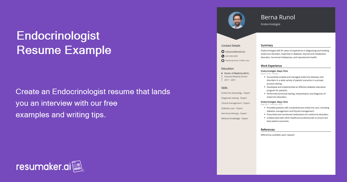 Endocrinologist Resume Example For 2024 Skills Templates   Endocrinologist Resume Example 