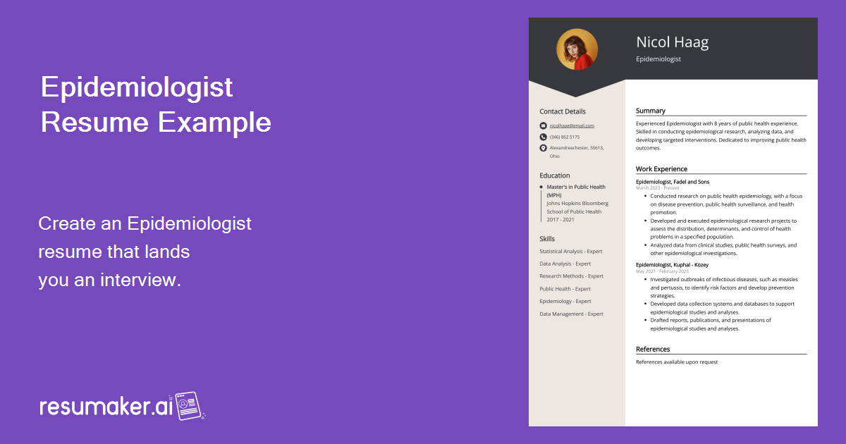 Epidemiologist Resume Example for 2024