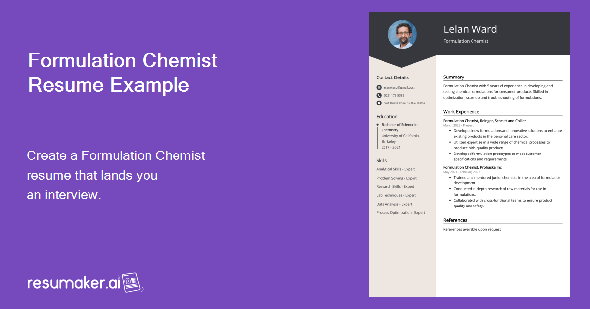 Formulation Chemist Resume: Sample & Guide (Entry Level & Senior Jobs)