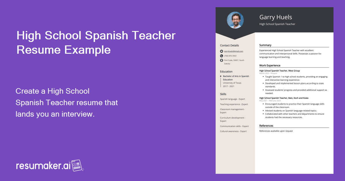 High School Spanish Teacher Resume - High School Spanish Teacher Resume Example 