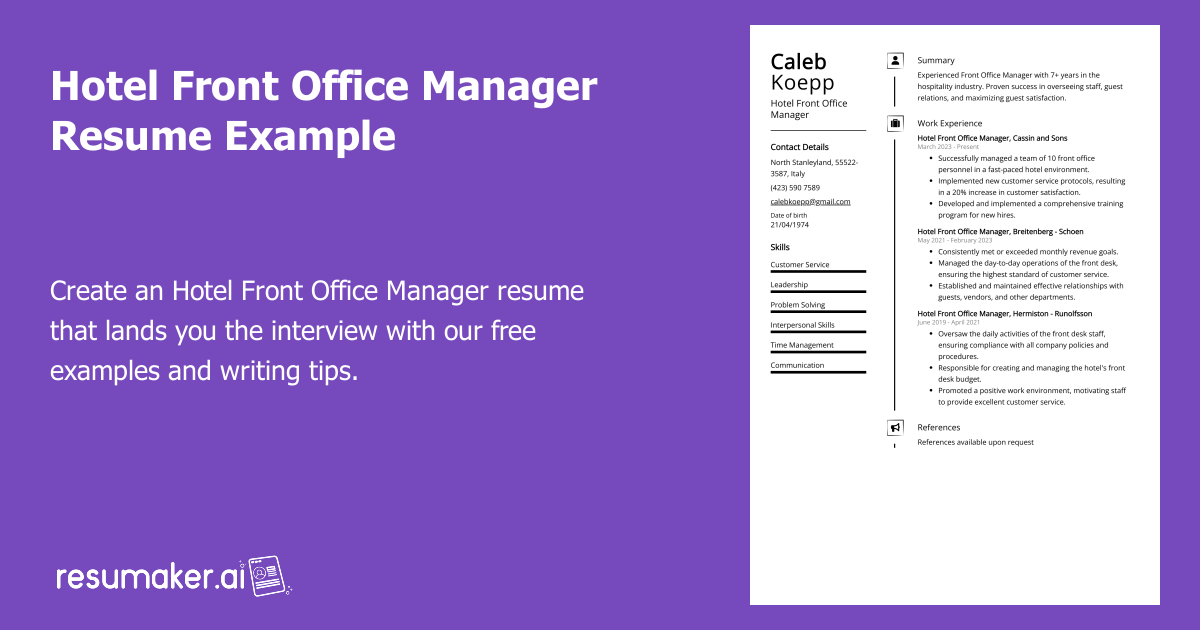 Front Desk Manager Job Description
