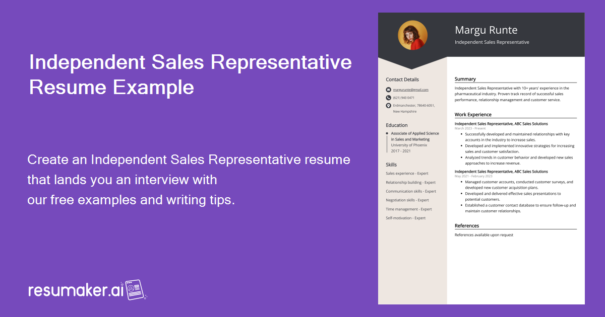 Independent Sales Representative Resume Sample Guide Entry