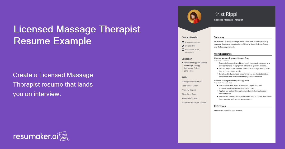 Licensed Massage Therapist Resume Job Description Sample And Guide 3073