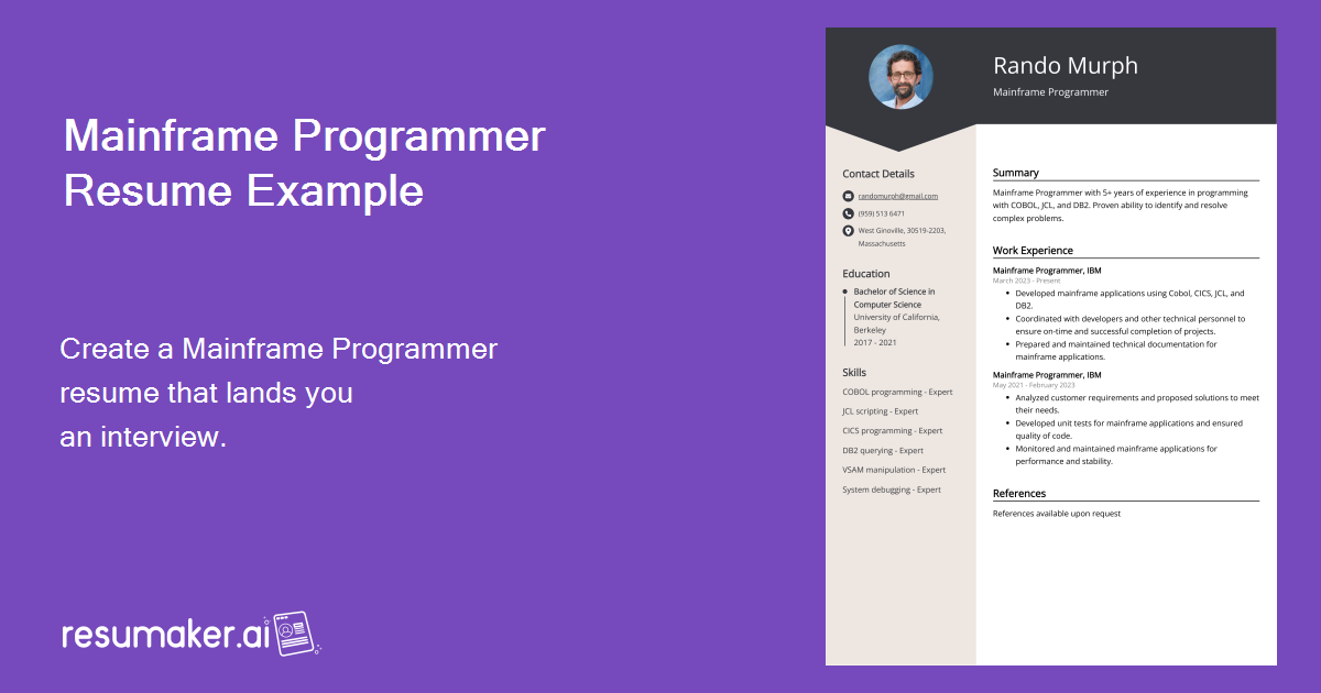 Mainframe Programmer Resume: Job Description, Sample & Guide