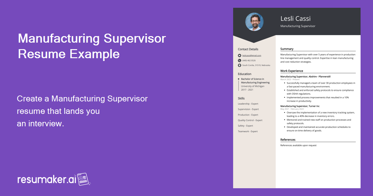 Manufacturing Supervisor Resume Job Description Sample Guide manufacturing-supervisor-resume-job-description-sample-guide