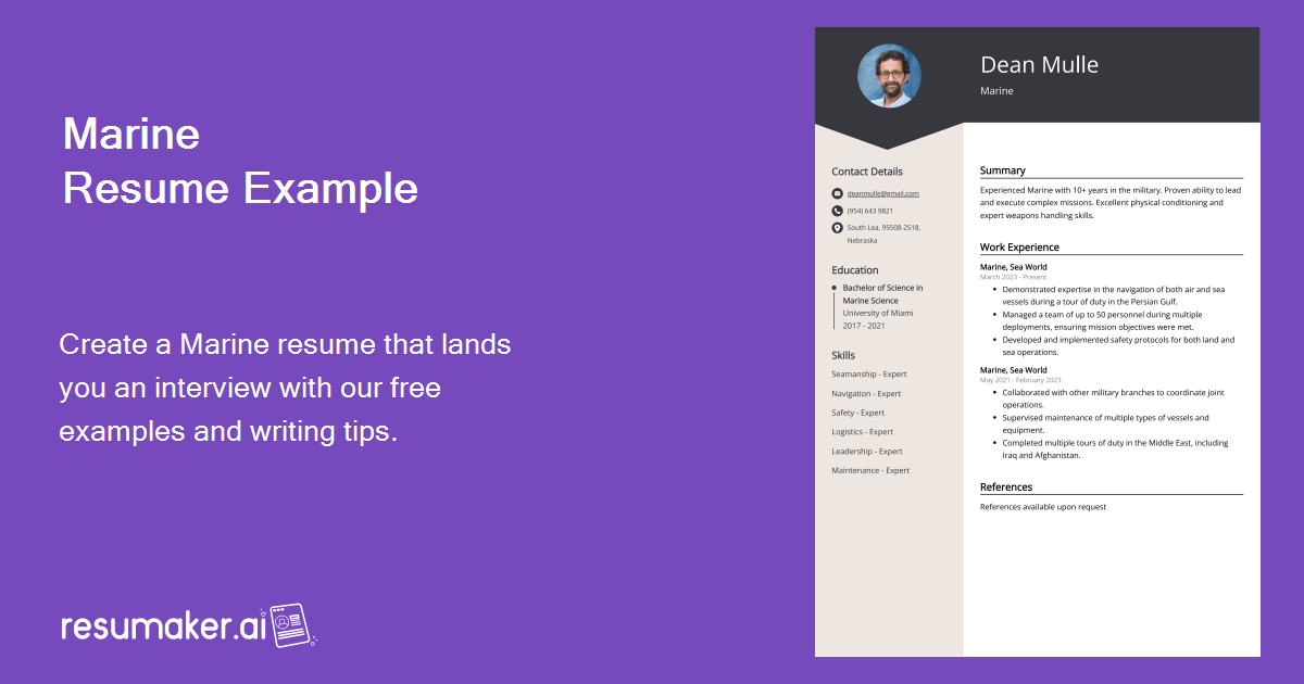 Marine Resume Job Description Sample Guide
