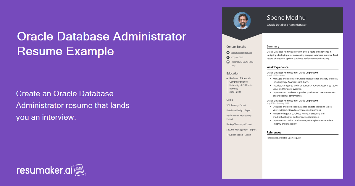 Oracle Database Administrator Resume: Job Description, Sample & Guide