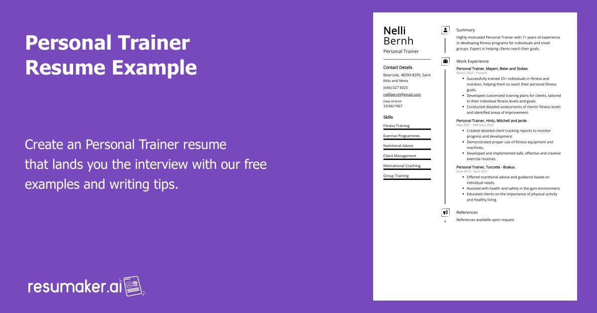 Personal Trainer Resume Example (Free Guide)
