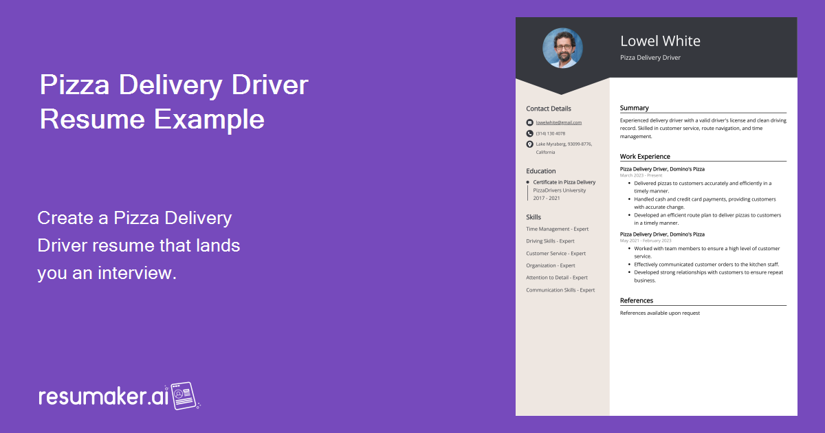 Pizza Delivery Driver Resume Examples (Template & 20+ Tips)