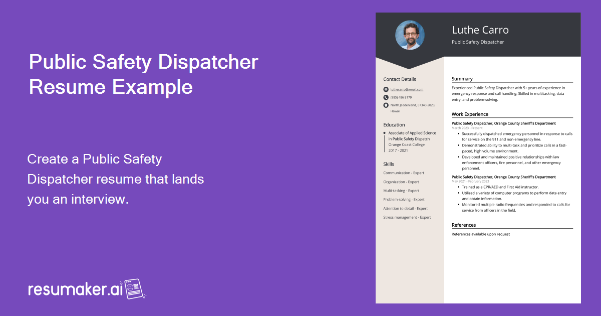 Public Safety Dispatcher Resume Examples (Template & 20+ Tips)