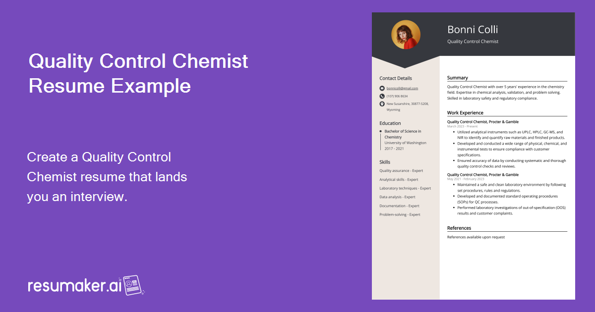 Quality Control Chemist Resume Examples (Template & 20+ Tips)