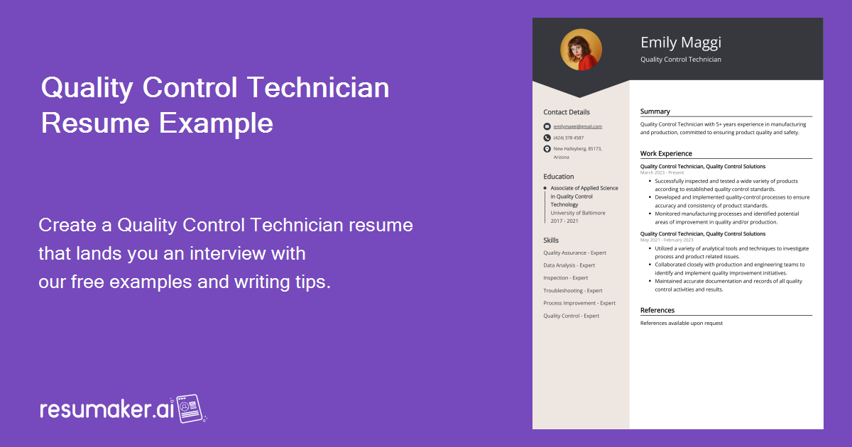 Quality Control Technician Resume Examples (Template & 20+ Tips)