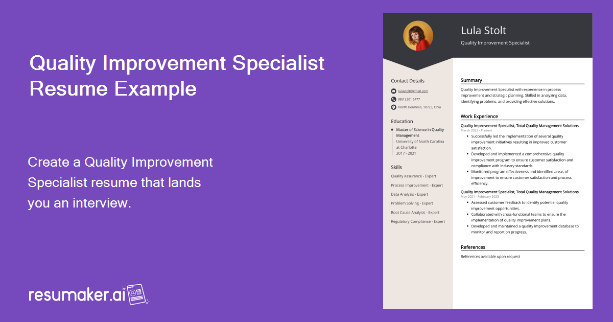 Quality Improvement Specialist Resume Examples (Template & 20+ Tips)