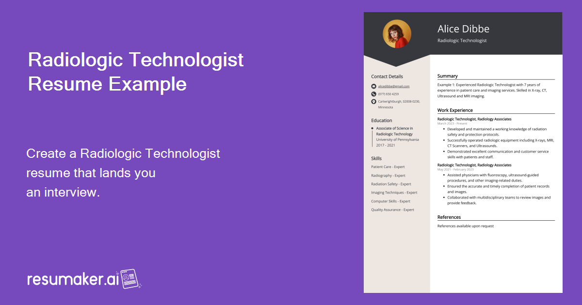 Radiologic Technologist Resume Examples (Template & 20+ Tips)