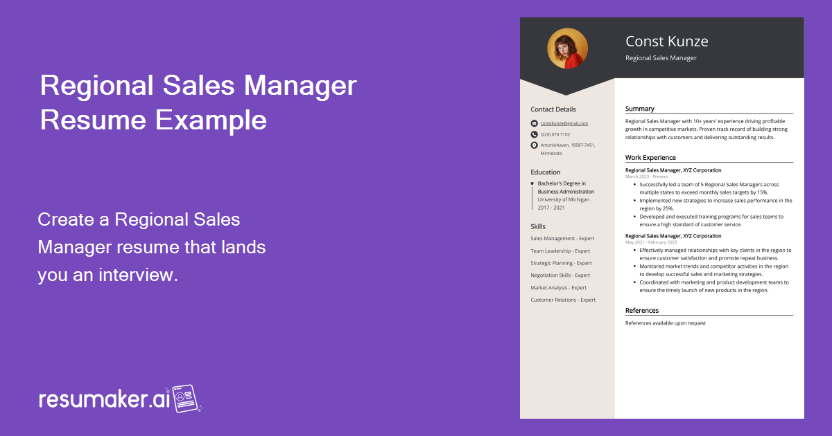 Regional Sales Manager Resume Examples (Template & 20+ Tips)