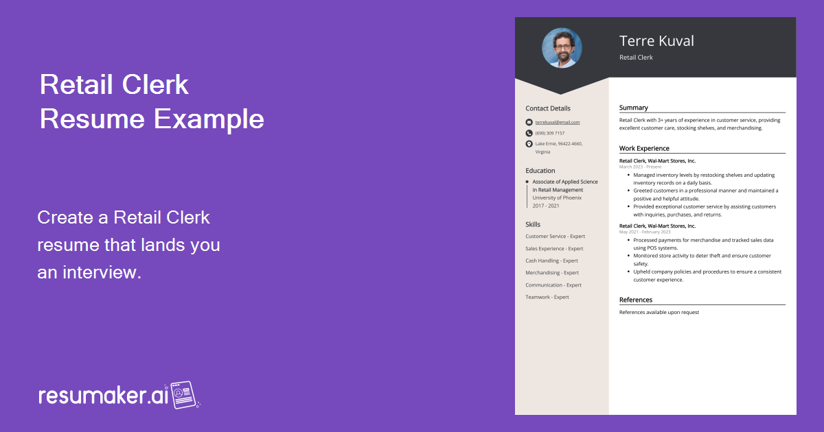 Retail Clerk Resume Examples (Template & 20+ Tips)
