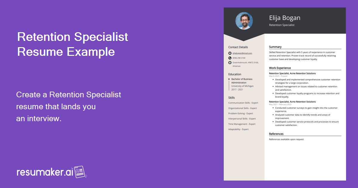 Retention Specialist Resume Examples (Template & 20+ Tips)