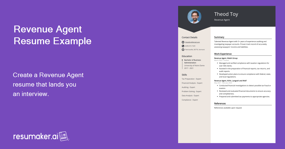 Revenue Agent Resume Examples (Template & 20+ Tips)