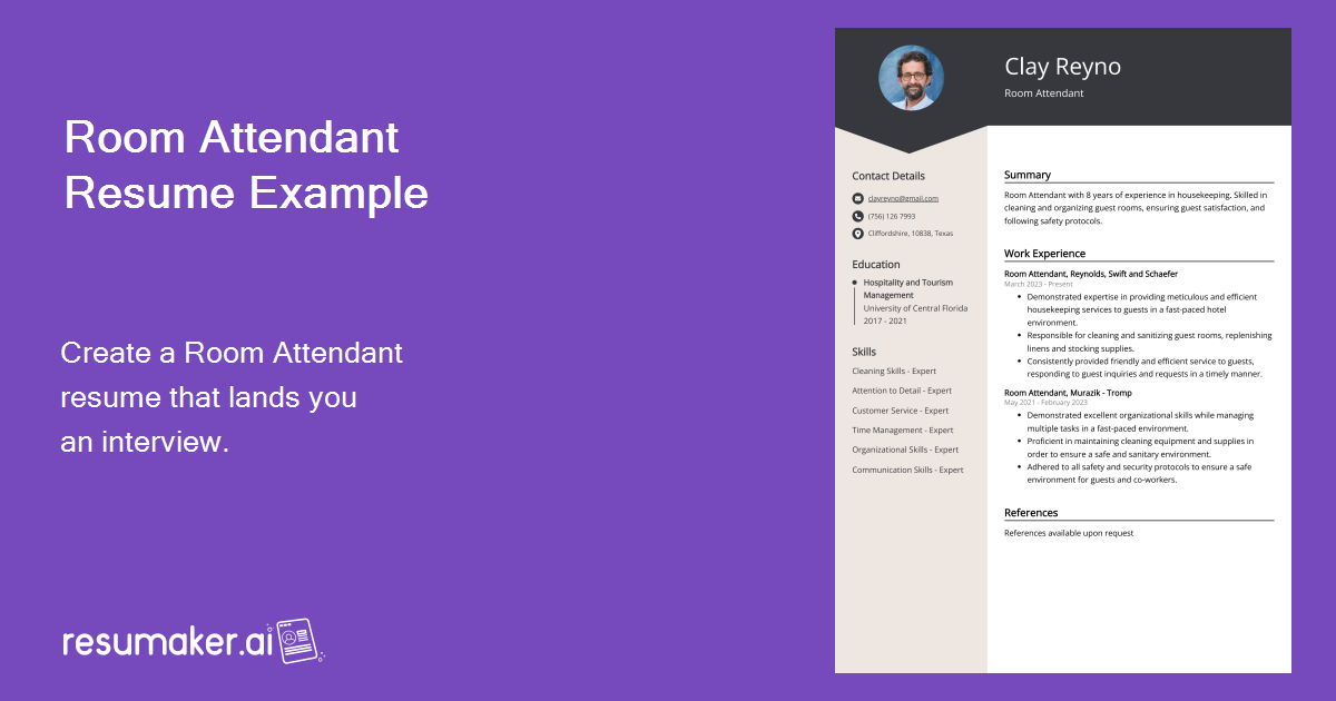 Room Attendant Resume Examples (Template & 20+ Tips)