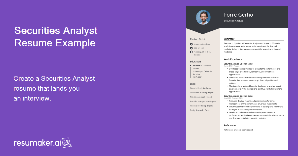 Securities Analyst Resume Examples (Template & 20+ Tips)