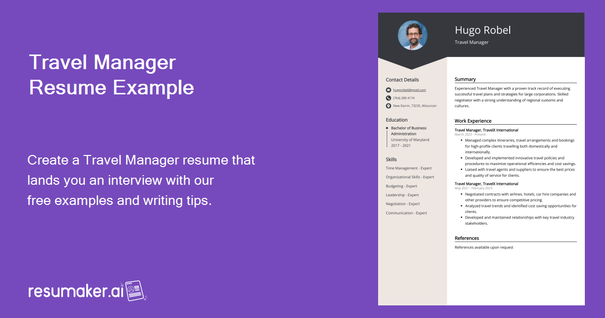 Travel Manager Resume Examples (Template & 20+ Tips)