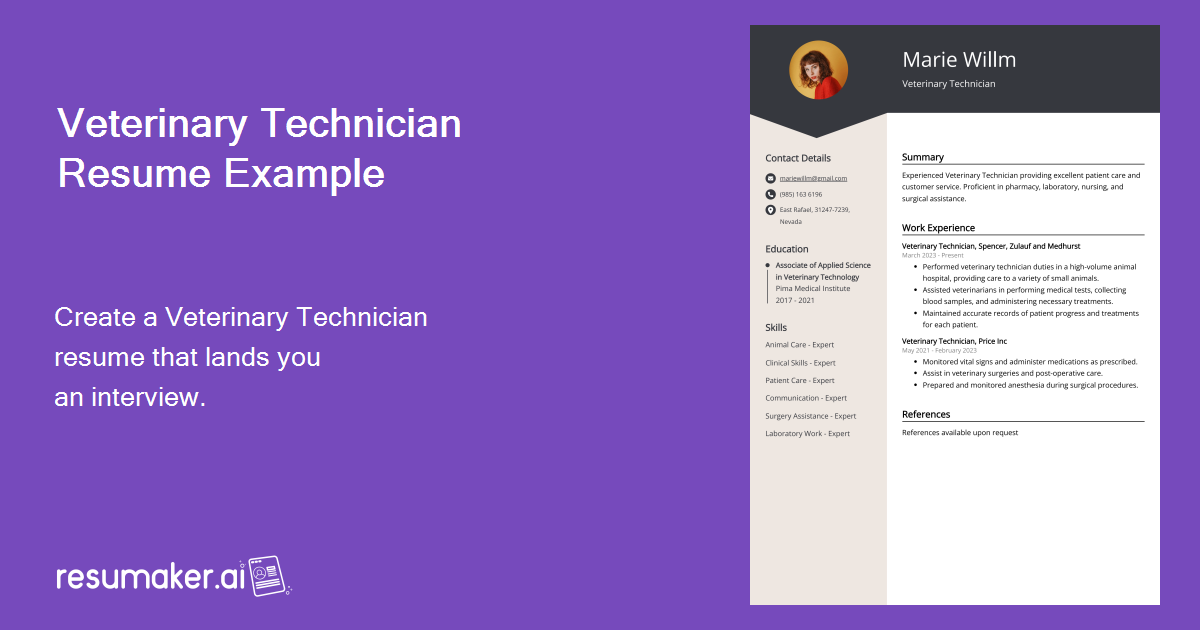 Veterinary Technician Resume Examples And Guide 4600